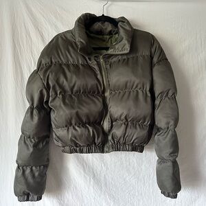 Crop green Sheen puffer coat